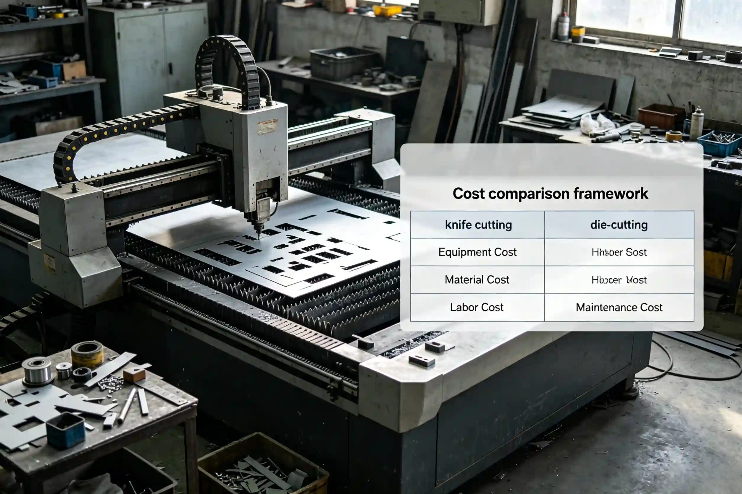 Cost structure comparison between knife cutting and die-cutting Cost comparison framework