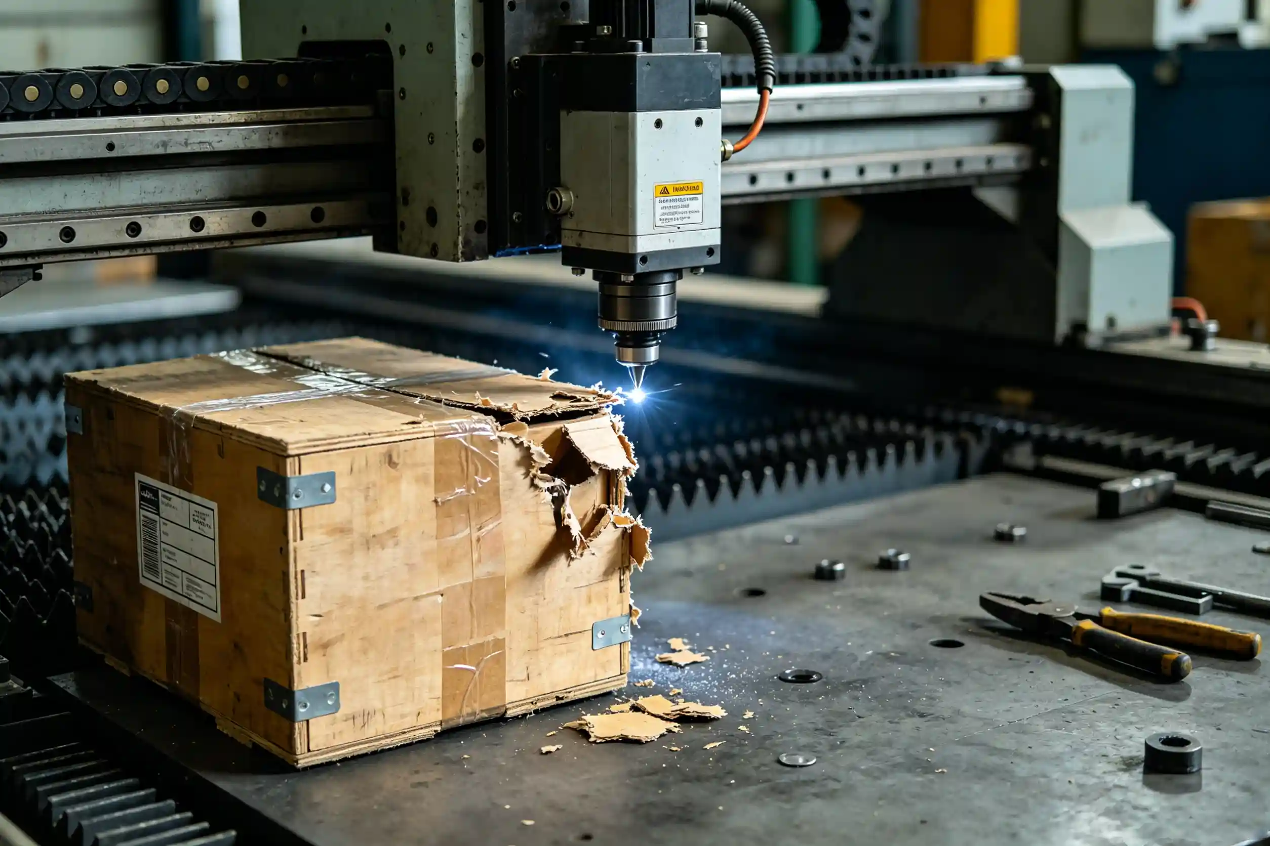 damaged crate shipping label visible damaged packaging inspection