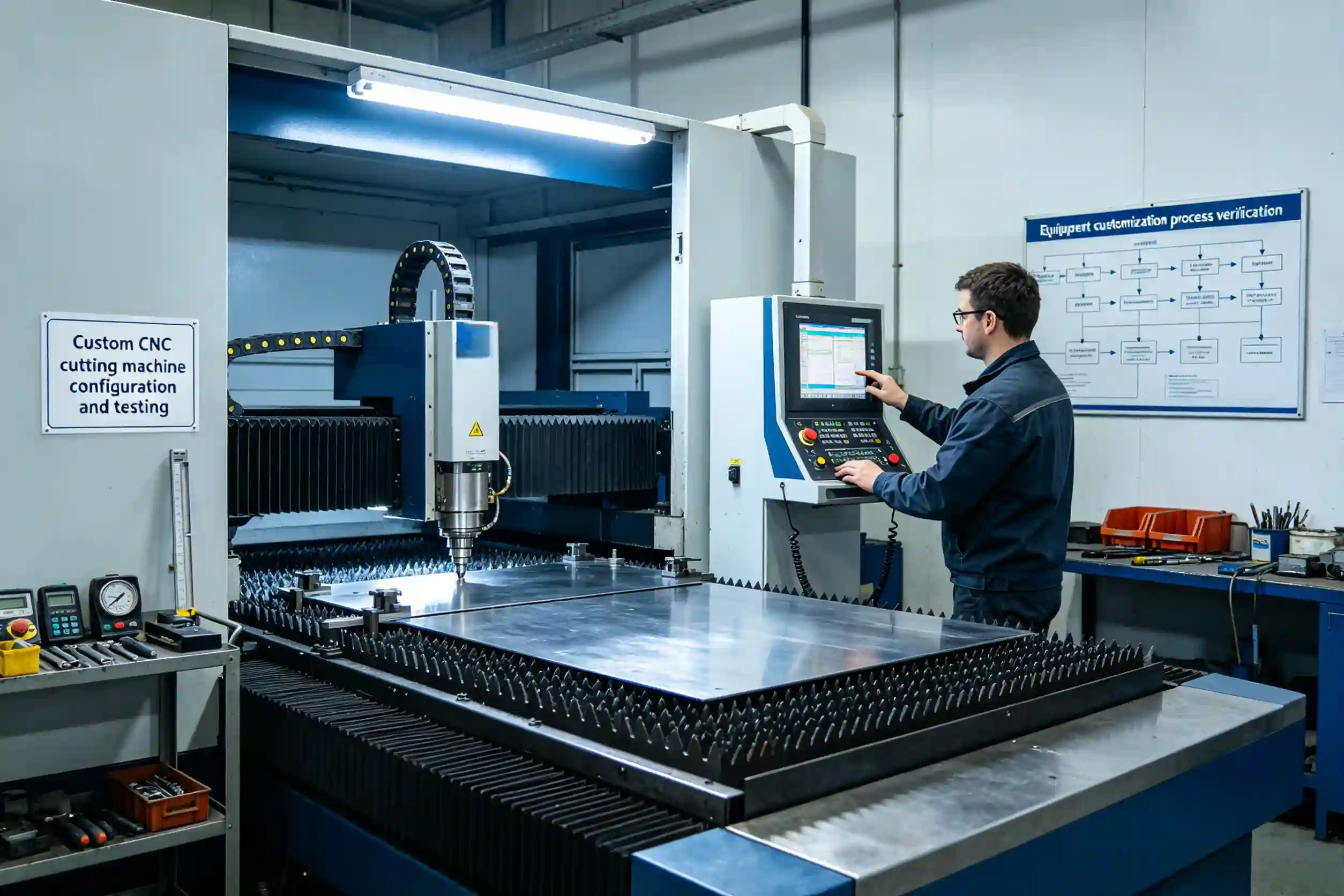 Equipment customization process verification Custom CNC cutting machine configuration and testing