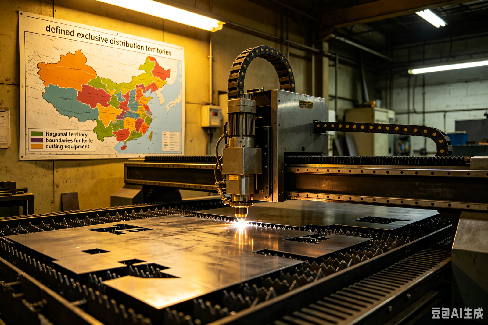 Regional territory boundaries for knife cutting equipment Map showing defined exclusive distribution territories
