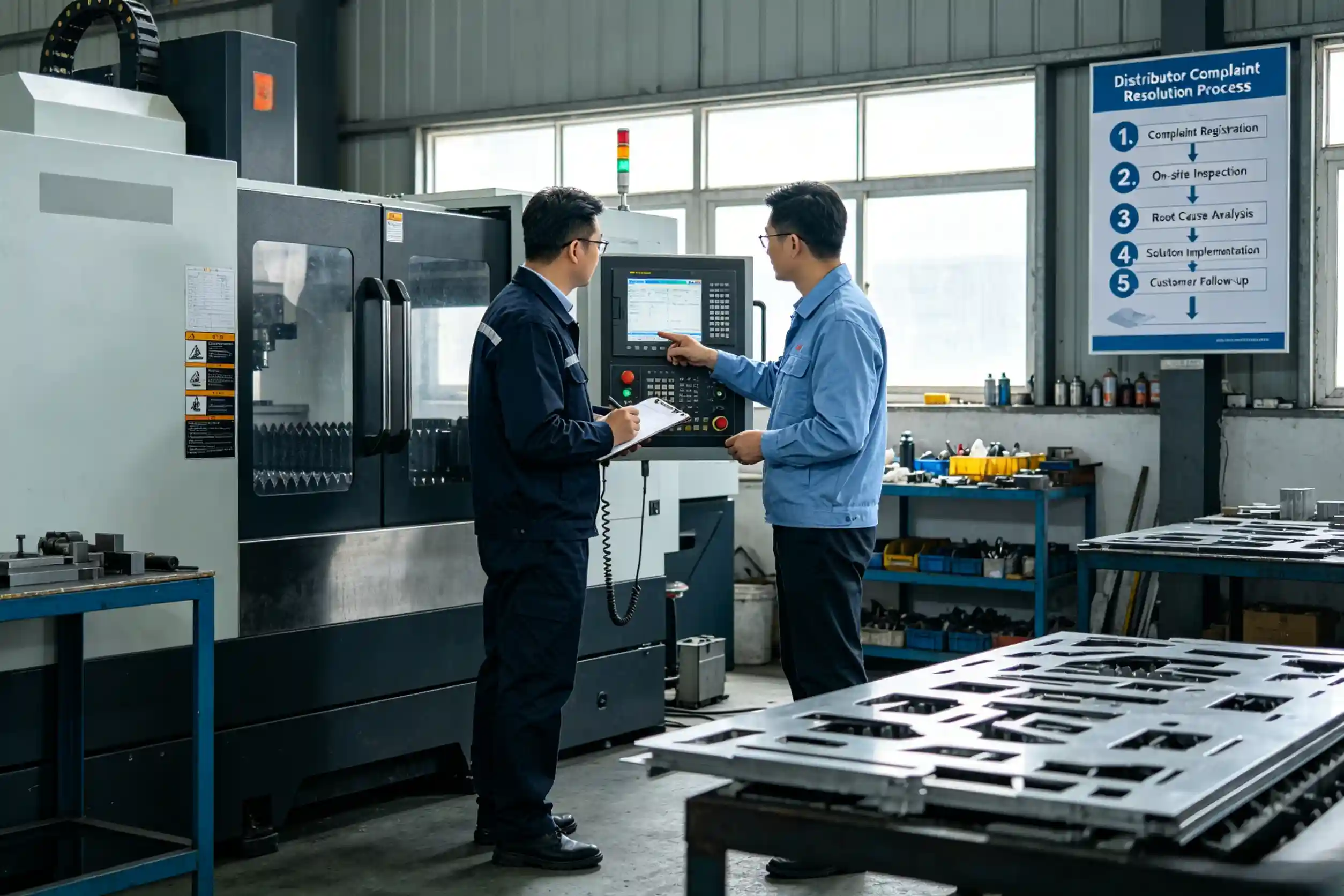 Distributor complaint resolution process Distributor handling customer complaint about knife cutting machine