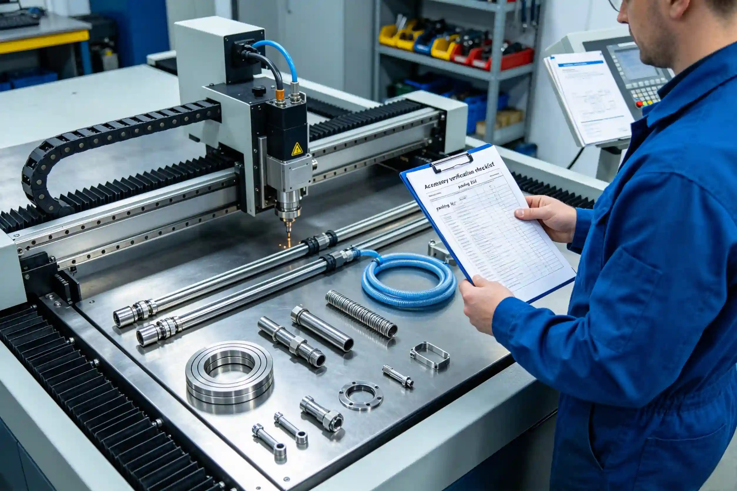 checking knife cutting machine accessories against packing list accessory verification checklist