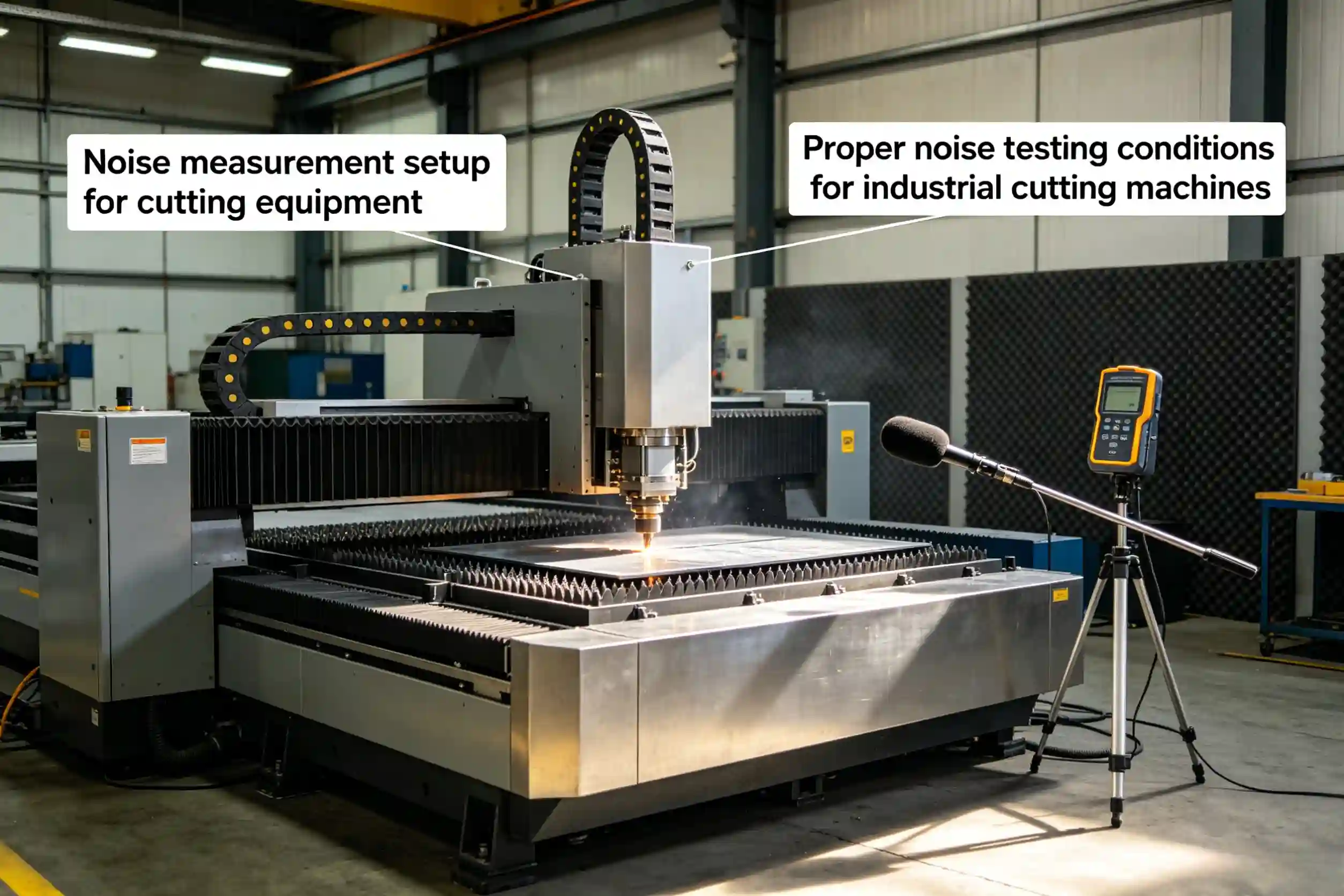 Proper noise testing conditions for industrial cutting machines Noise measurement setup for cutting equipment