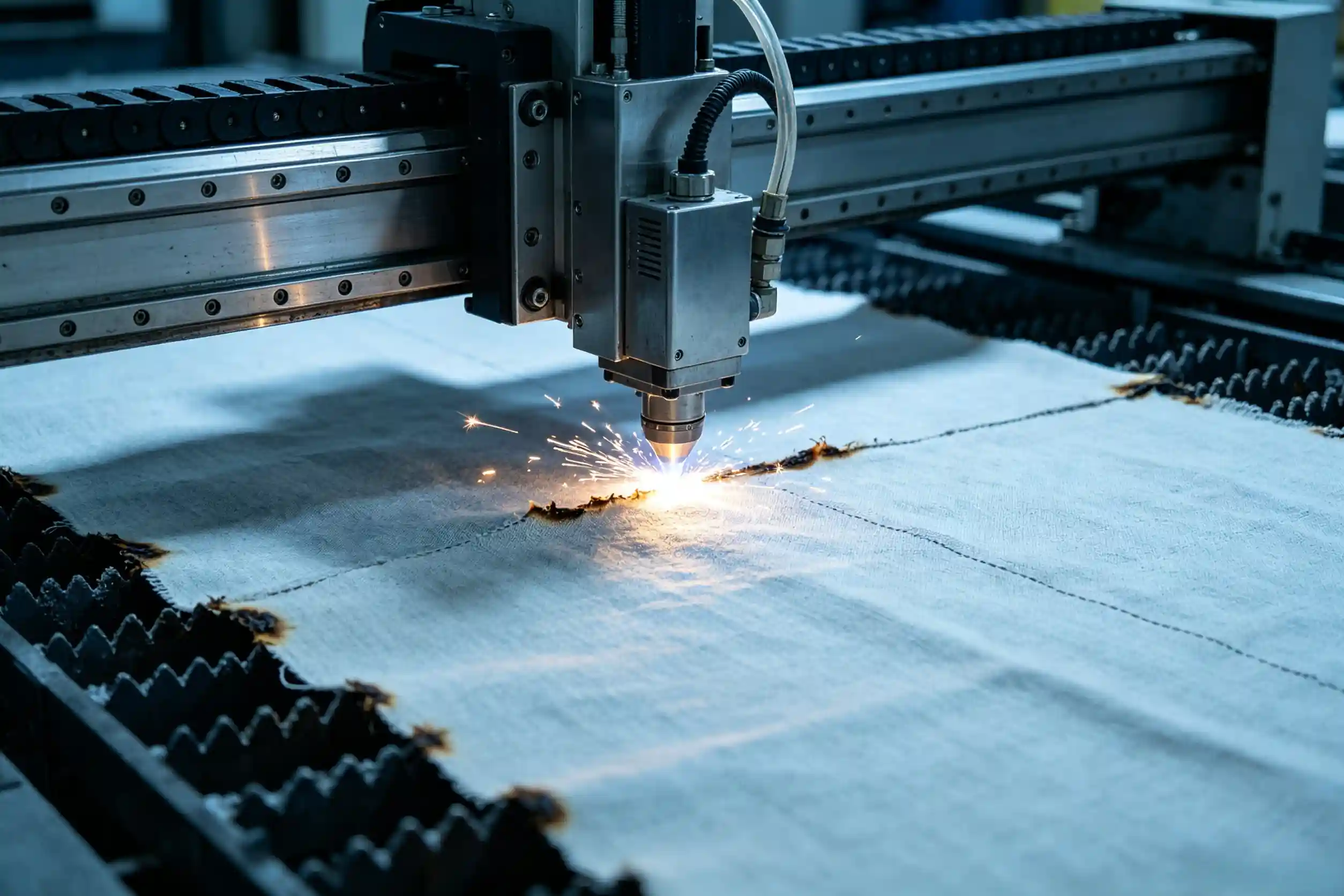 CNC machine cutting fabric CNC fabric cutting machine in operation