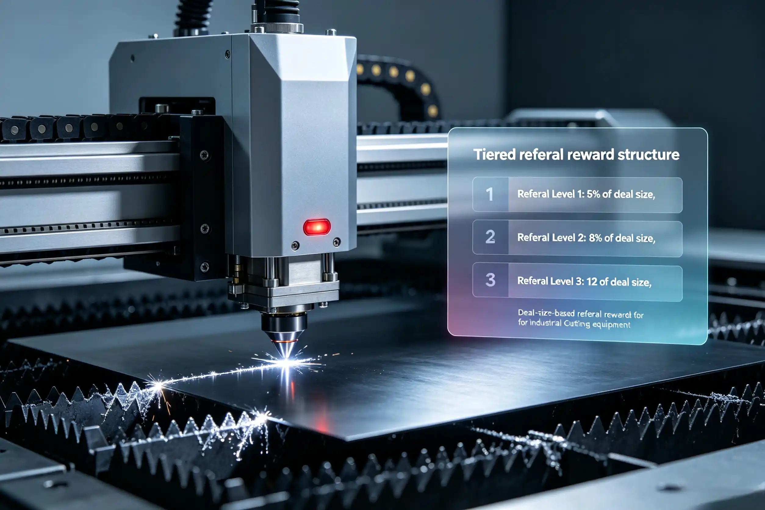 Deal-size-based referral rewards for industrial cutting equipment Tiered referral reward structure
