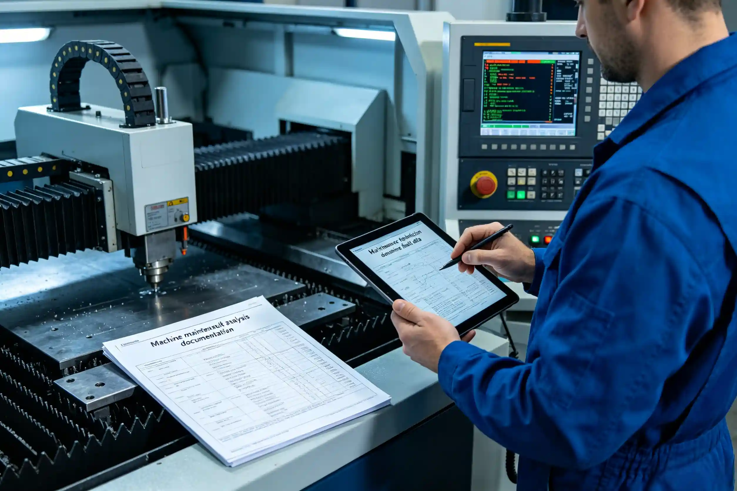 Machine maintenance fault analysis documentation Maintenance technician documenting machine fault data
