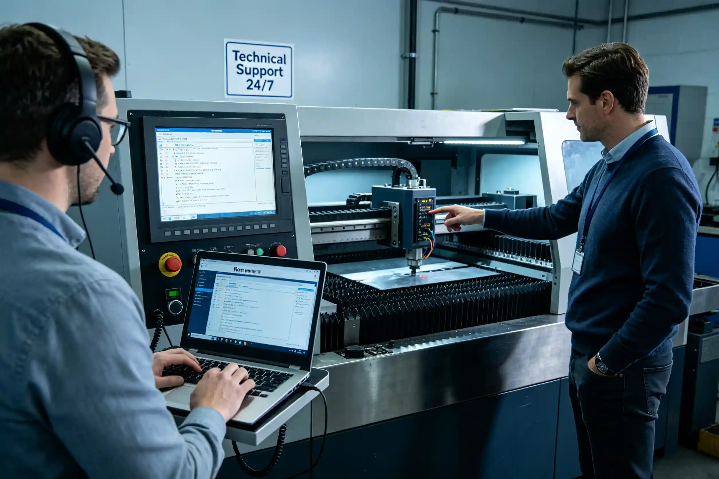 Remote technical assistance for machine fault Technical support providing remote guidance to customer