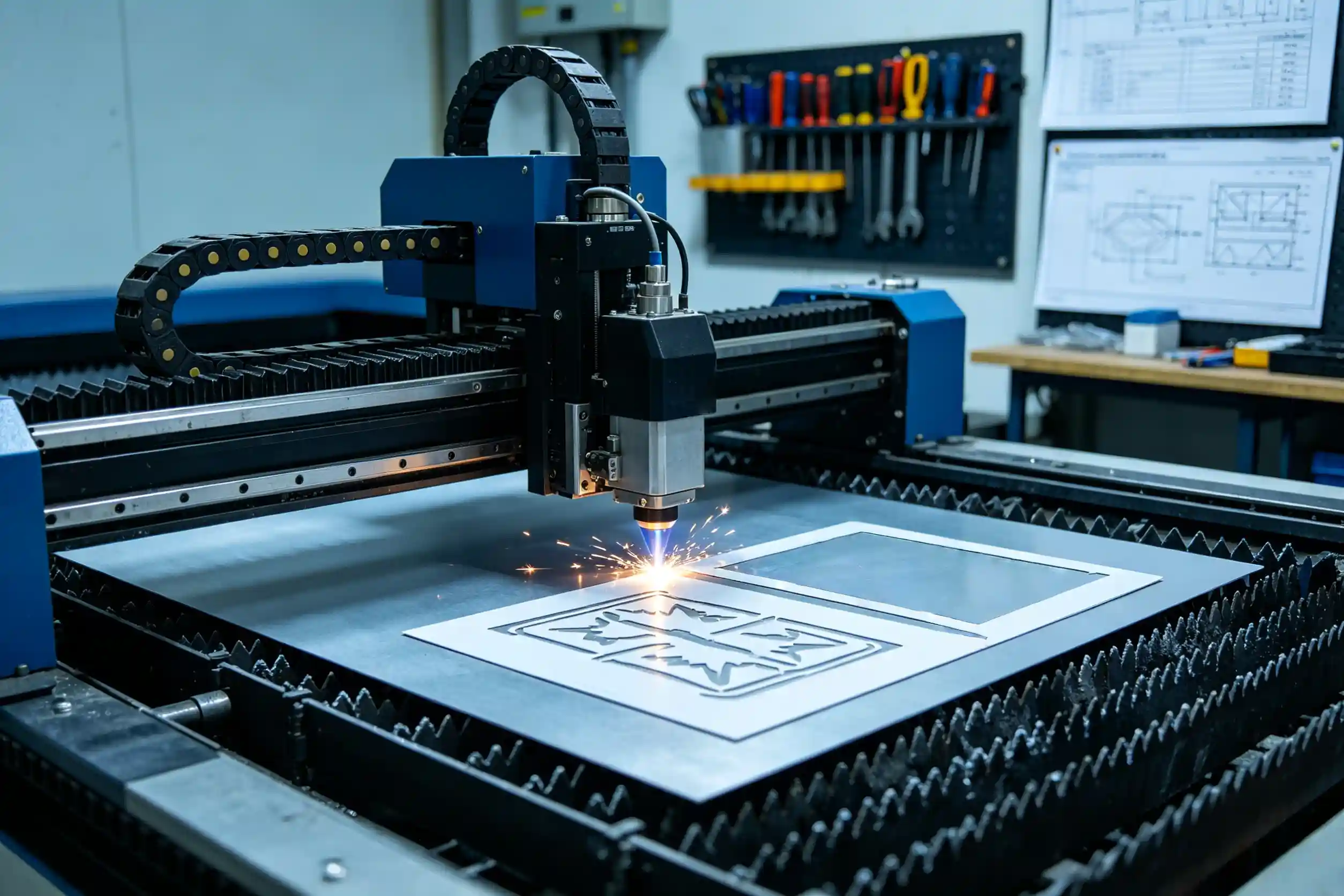 CNC cutting machine demonstration with customer materials pre-sales testing setup