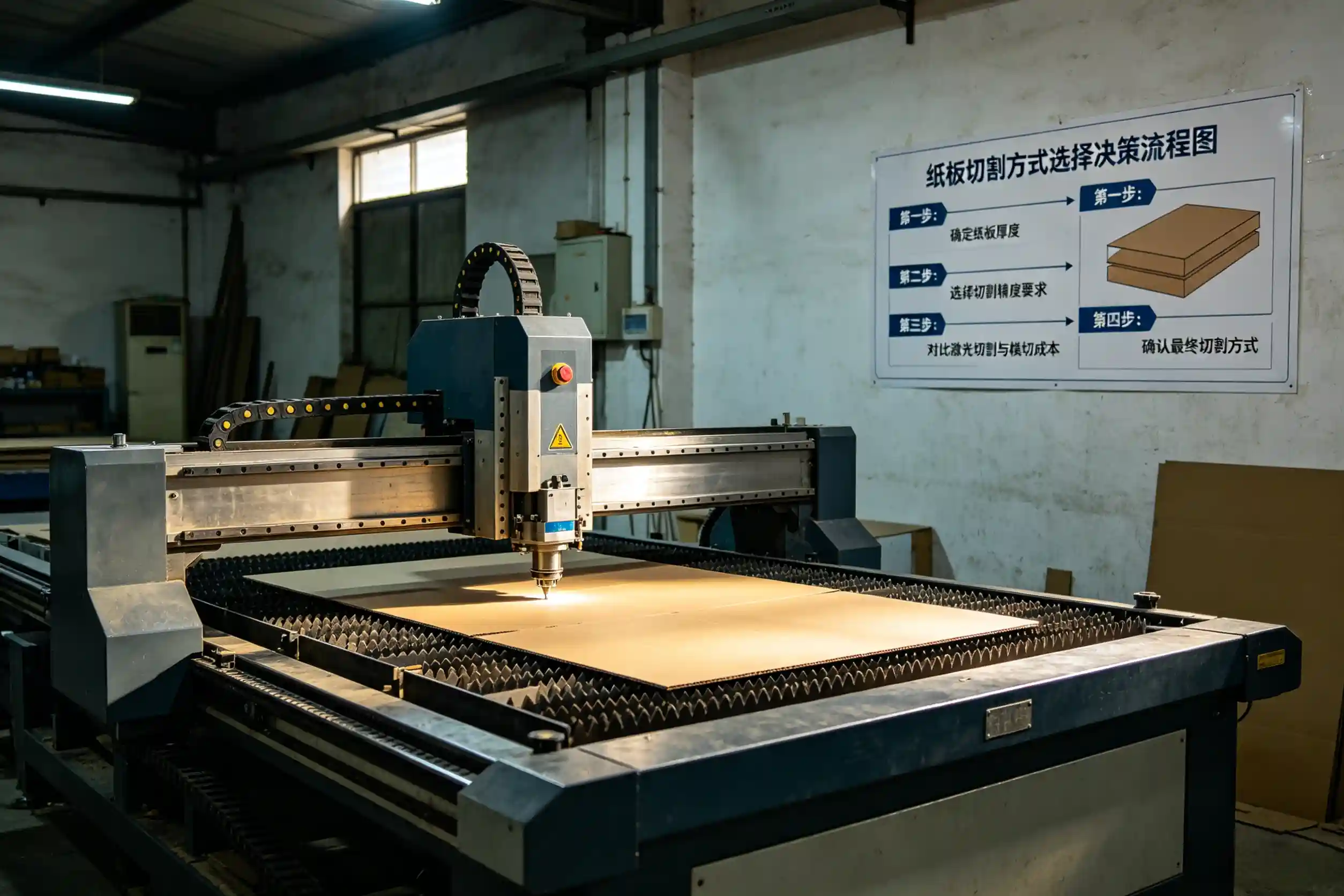 cutting method selection process decision flowchart for cardboard cutting method selection