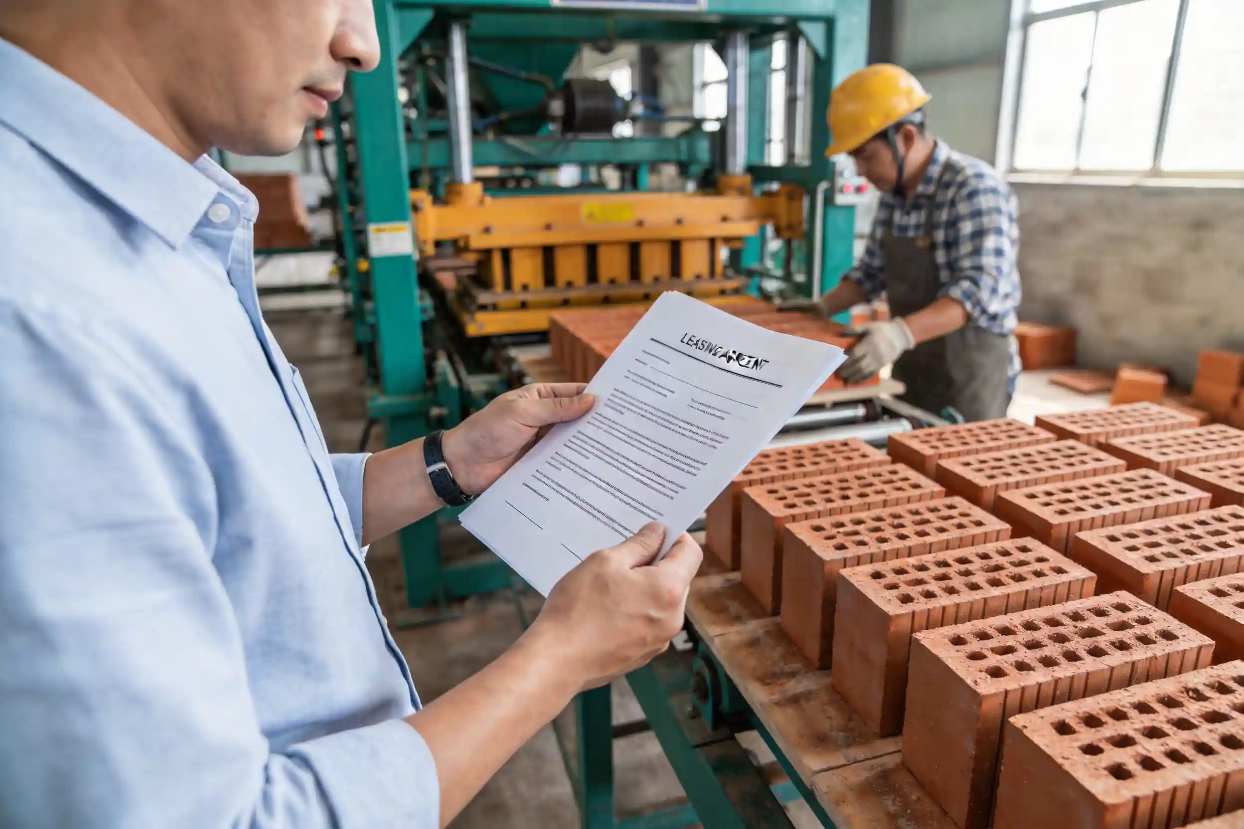 Business owner examining equipment lease terms Leasing agreement review process