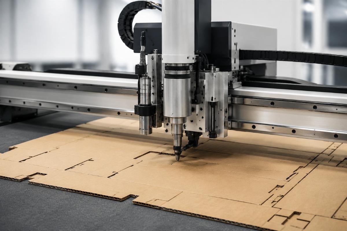 CNC knife cutting machine processing cardboard