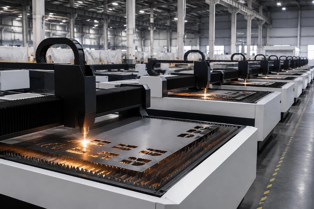 Multiple CNC cutting machines in parallel assembly