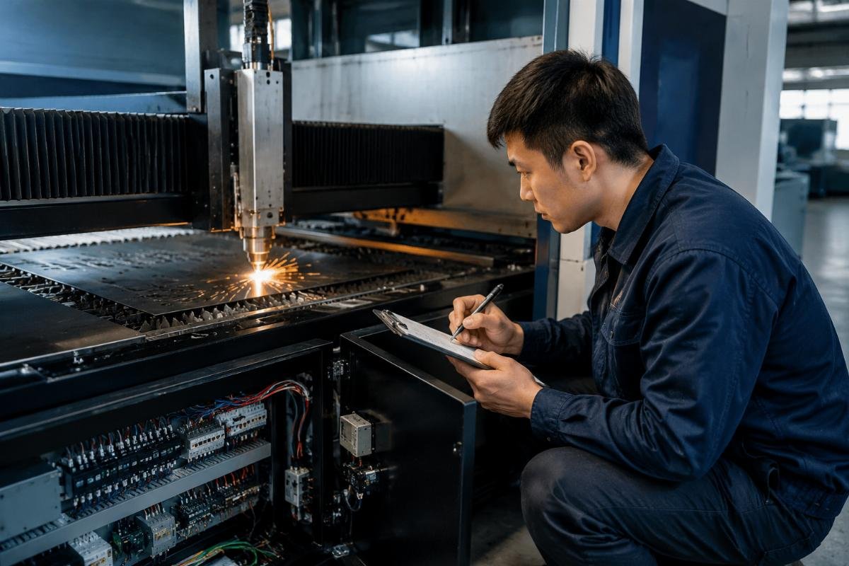 Maintenance technician documenting machine fault data