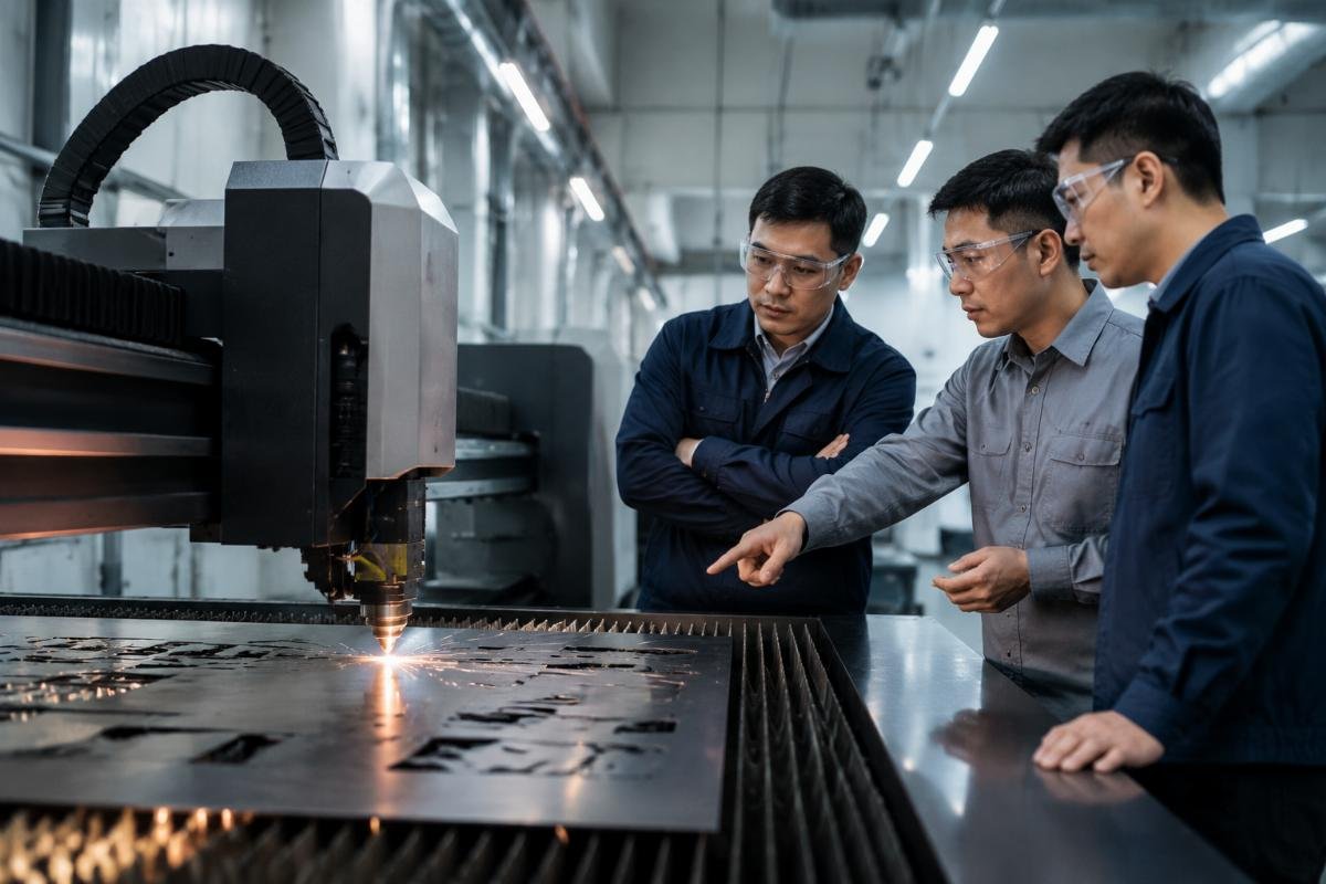 Testing new production line with CNC equipment
