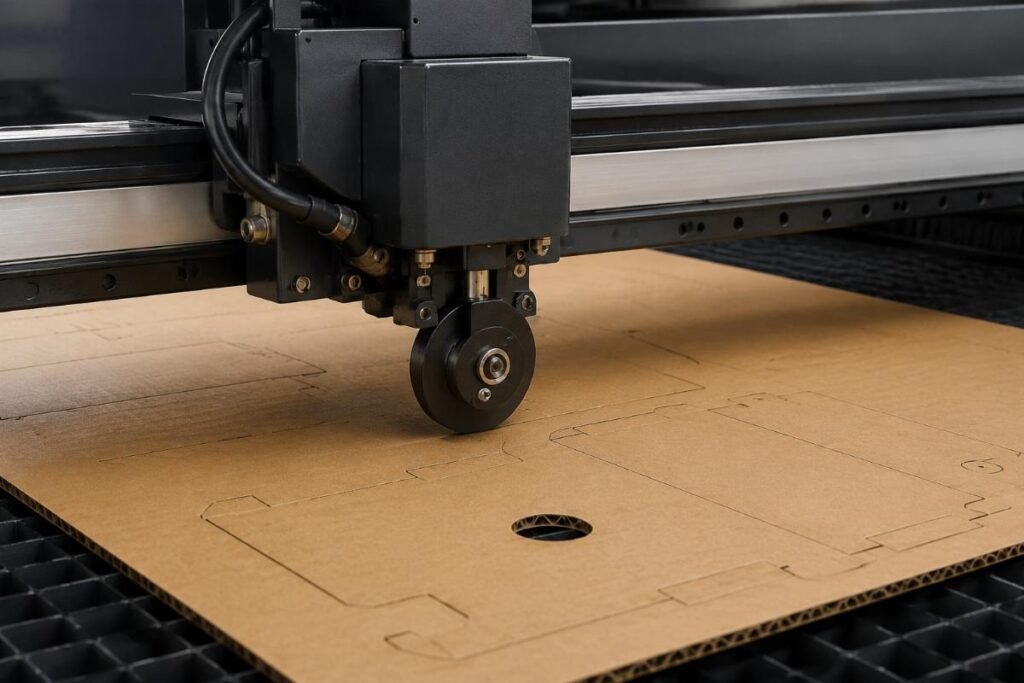 rotary cutter cutting cardboard