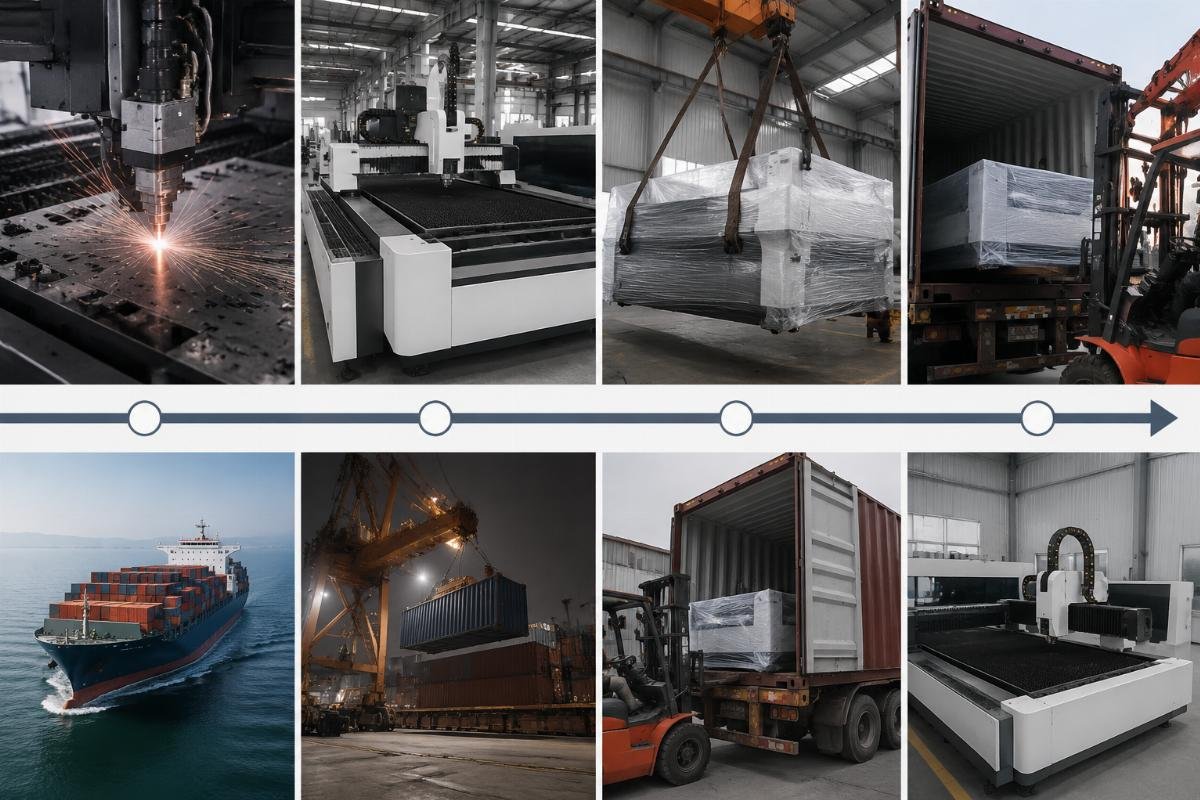 Step-by-step workflow of CNC cutting machine delivery from order confirmation to on-site production