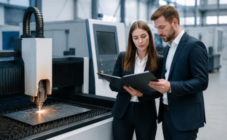 Global buyer reviewing CNC cutting machine payment terms on a factory quotation