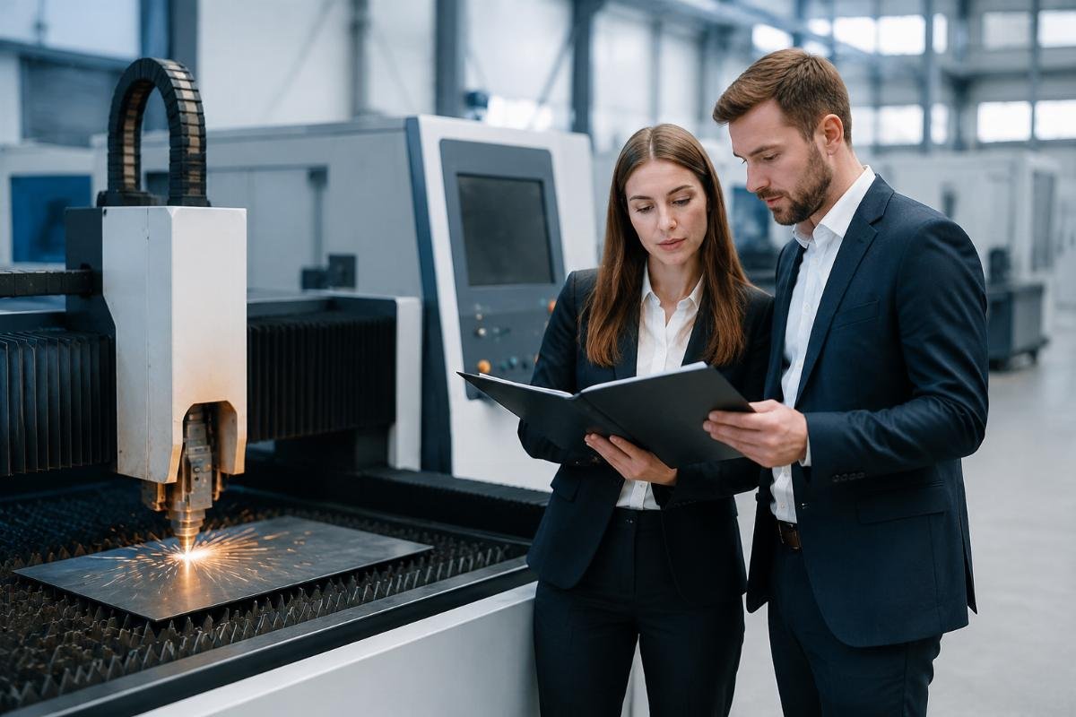 Global buyer reviewing CNC cutting machine payment terms on a factory quotation