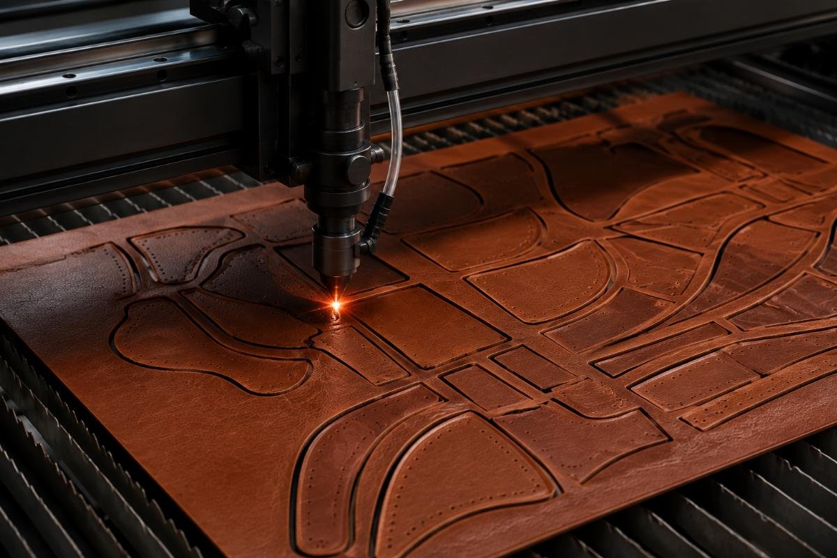 Low-waste nesting output on genuine leather material