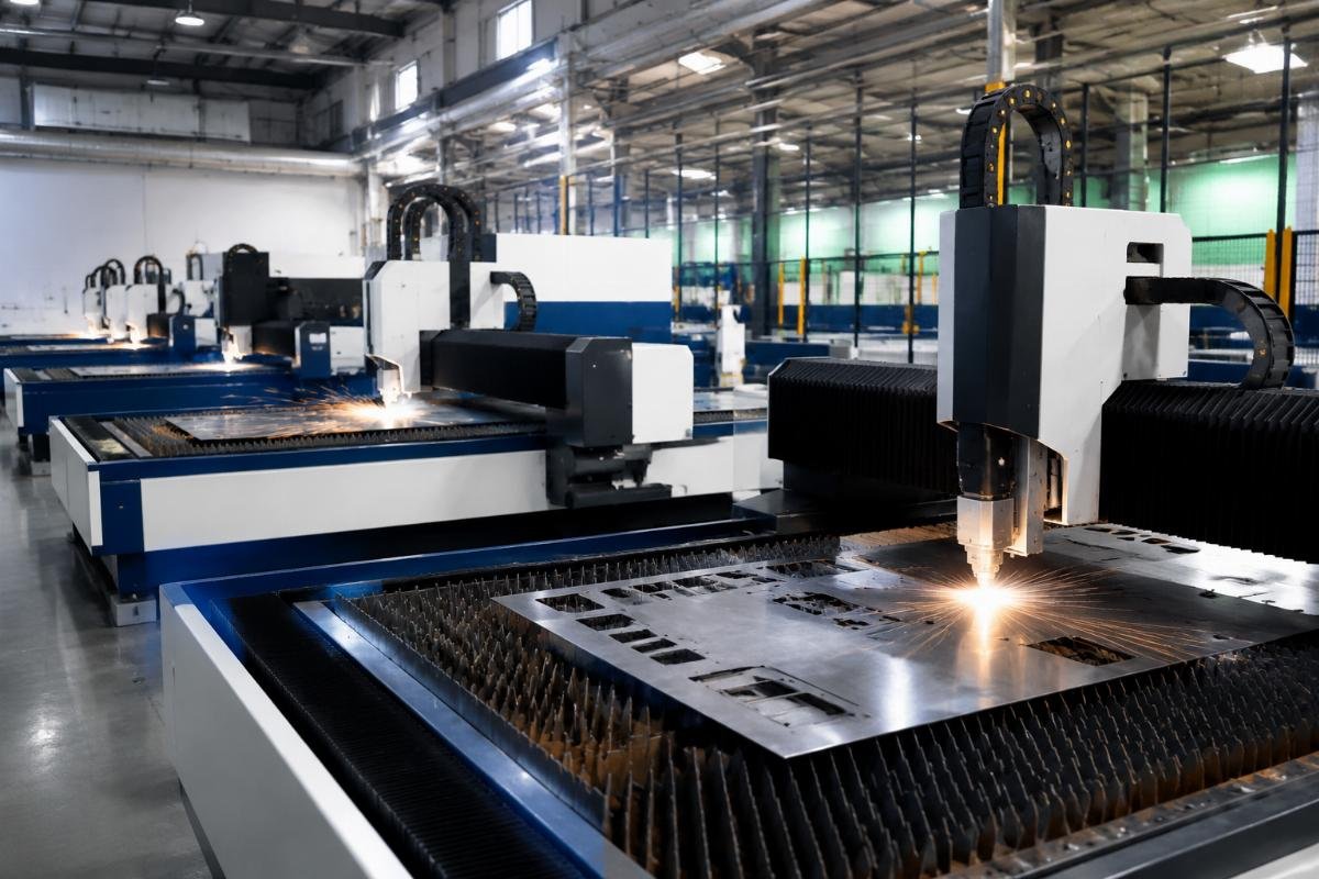 A 5-station CNC cutting department processing automotive interior components