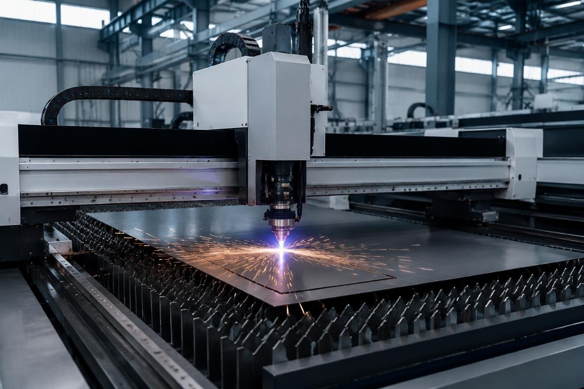 CNC cutting machine being tested in a Chinese manufacturer's production facility before shipment
