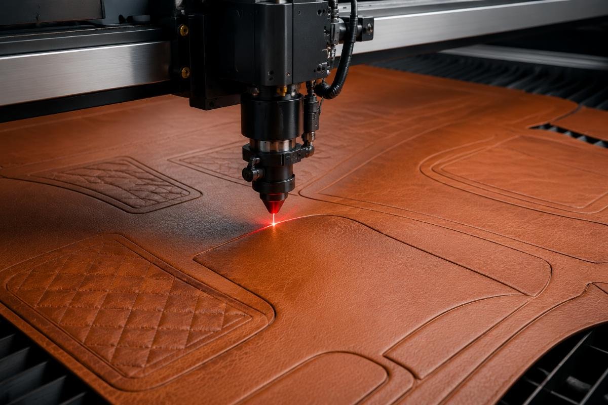 CNC cutting machine processing leather for sofa covers
