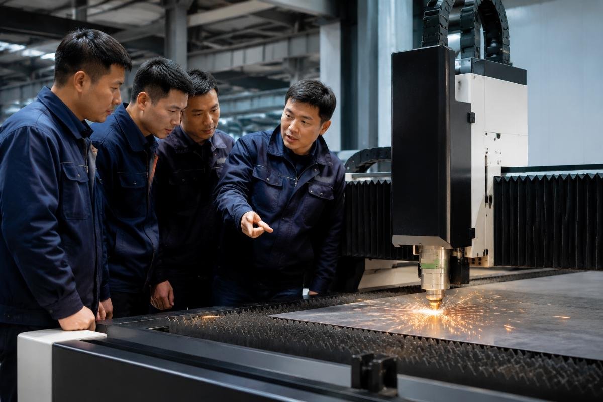 A supplier team conducting on-site training for CNC cutter operators