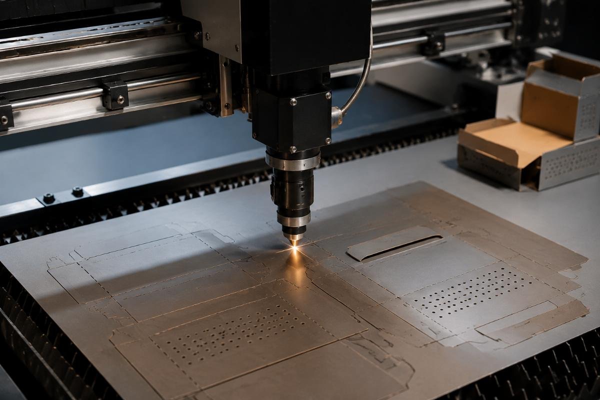A CNC cutting machine producing custom packaging samples without dedicated die tooling
