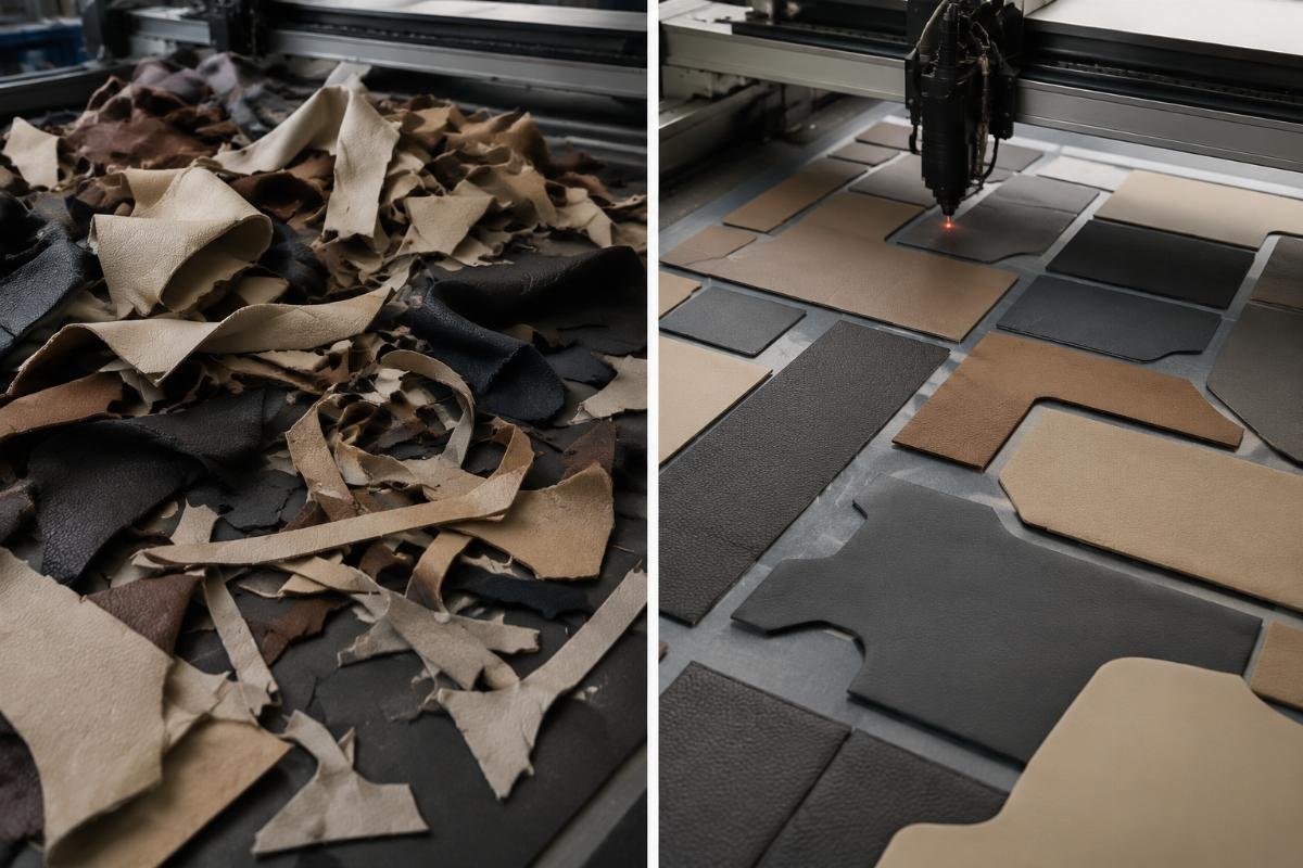 Fabric waste comparison before and after CNC cutting implementation